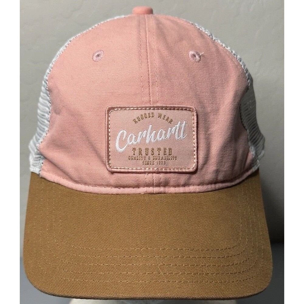 Carhartt Rugged Wear Pink & Brown Trucker Cap w/ Patch Mesh Back Adjust Snapback